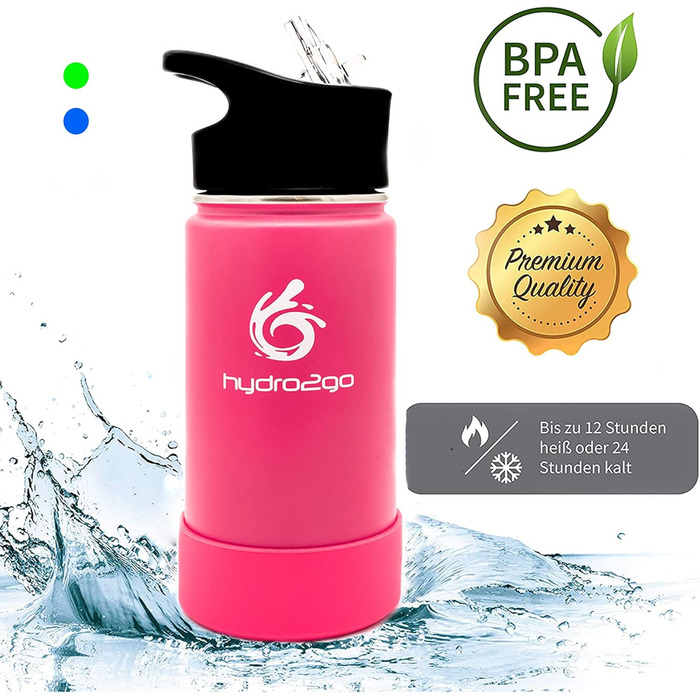 Дитяча термос-пляшка з нержавіючої сталі 350 мл Pure Pink, без BPA, з 2 герметичними кришками (трубочка і спортивна)