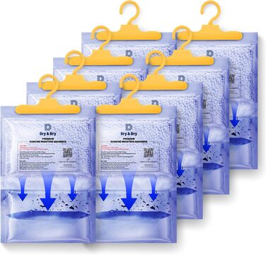 Преміум осушувач повітря Dry & Dry 8 шт. по 200 г для підвалу, шафи, ванної та пральні, підвісний вологопоглинач