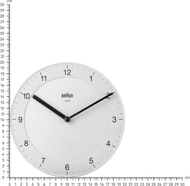 Настінний годинник Braun BC06W, класичний, аналоговий, кварцовий механізм, тихий хід, білий циферблат, 20 см