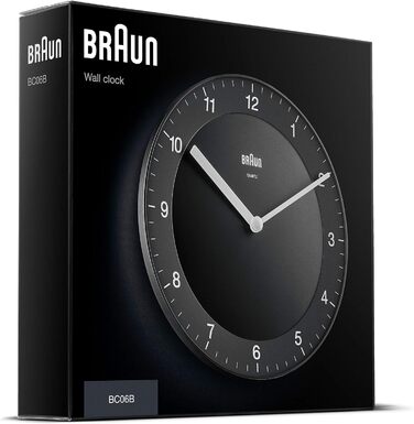 Настінний годинник Braun BC06B, аналоговий, кварцовий механізм, чорний, 20 см, класичний дизайн, тиха робота, легко читається циферблат