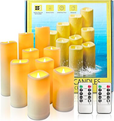 Світлодіодні безпечні свічки Candlesee, набір з 9 шт., водонепроникні, на батарейках, з ефектом мерехтіння та таймером, з пультом ДУ для балконів, ліхтарів, дому, весільного декору
