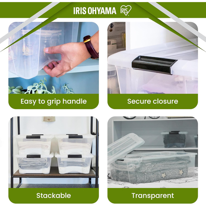 Пластикова коробка для зберігання Iris Ohyama TB-45 32 л з кришкою, 6 шт, прозора, з ручками та засувками, стійка, штабельована, для одягу, дому, гаража, офісу