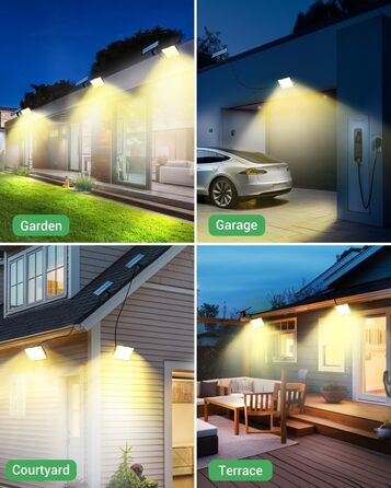 Сонячні ліхтарі LOTMOS для вулиці з датчиком руху, 342 LED, IP65, 3 режими, тепле біле світло, з пультом, для саду, гаража, 2 шт.