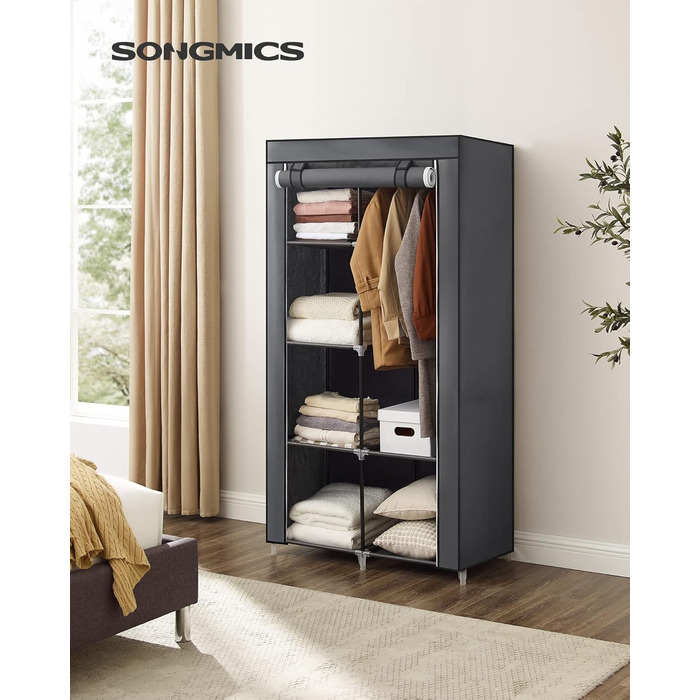Тканинна шафа SONGMICS з 6 полицями, модульна, 88x45x168 см, сіра, для спальні та гардеробної