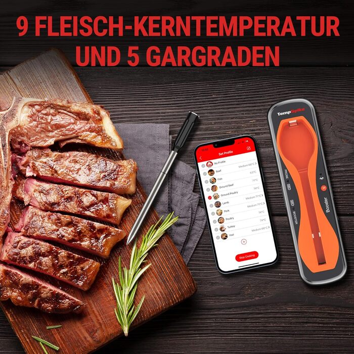 Бездротовий термометр для м'яса ThermoPro TempSpike 150м Bluetooth, IP67, для гриля, духовки, коптильні, аерофритюрниці, безпечний для посудомийки