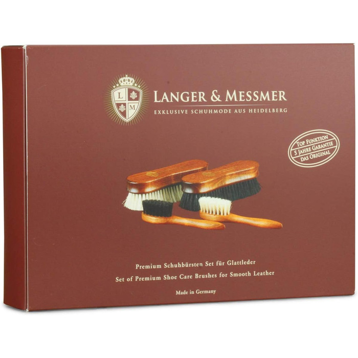 Набір з 4 щіток Langer & Messmer з кінського волосу для професійного догляду за взуттям з гладкої шкіри – полірувальні та кремові щітки, преміум-якість