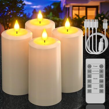 Набір із 4-х LED свічок PChero, акумуляторні, з пультом, водонепроникні, електричні, з ефектом мерехтіння та таймером, для дому, вулиці, декору, Хелловіну, Різдва (7×13 см)