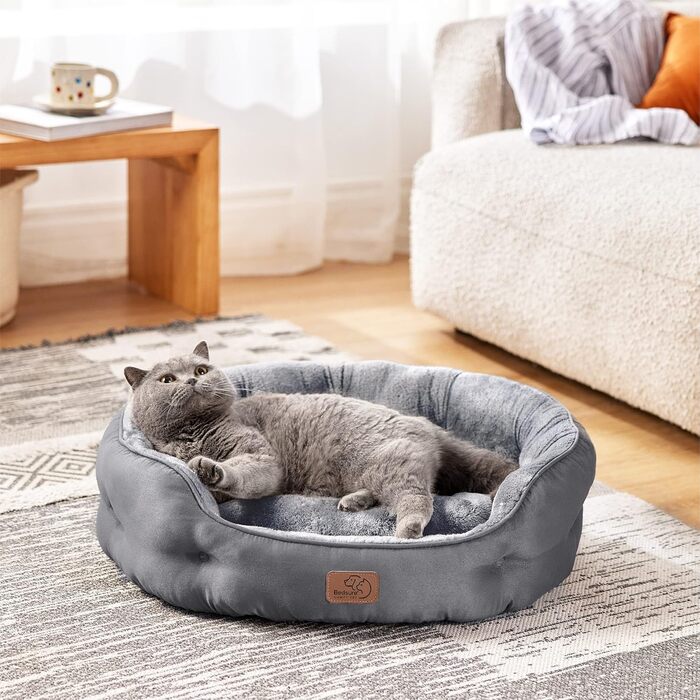 Ліжко для котів BEDSURE, сіре, 63x53x20 см, з двосторонньою подушкою, м'яке та пране, лежанка для котів і малих собак