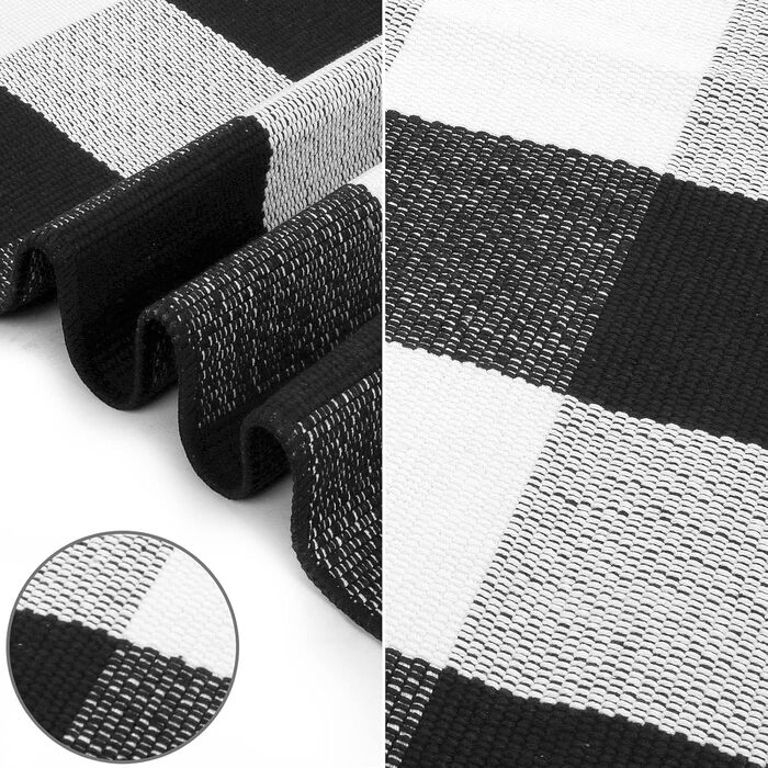 Килимок LEEVAN Buffalo Plaid 70x109 см, чорно-білий, бавовняний, для вулиці та дому, вхідний та кухонний, праний