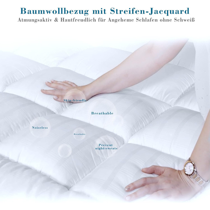 Преміум наматрацник Threads For Bed 140x190 см, м’який стьобаний топер із 100% бавовни для захисту та підтримки матраца