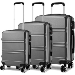 Дорожня валіза Kono 55 см, ABS, жорсткий корпус, легка, ручна поклажа з TSA-замком, 38 л, сіра