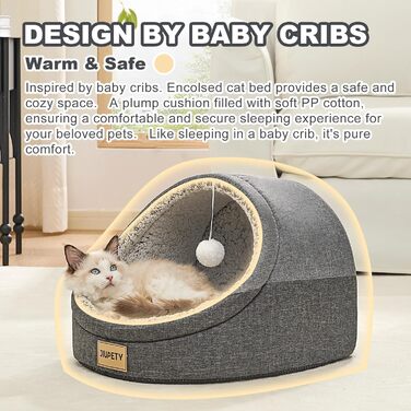 Котяча хатка Jiupety Nettes, будиночок-корзина для котів, лежак з нековзною основою, знімна та прана подушка, 41x41x33 см, темно-сірий