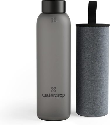 Скляна пляшка для води waterdrop® Edition 600 мл, боросилікат, герметична, підходить для газованої води, BPA-free, з неопреновим чохлом, можна мити в посудомийці