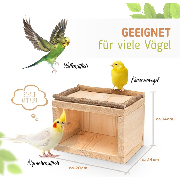 Дерев'яний будиночок для птахів Vogelgaleria® – спальне місце та укриття для хвилястих папуг, неразлучників, корелл, аксесуар для клітки та вольєра