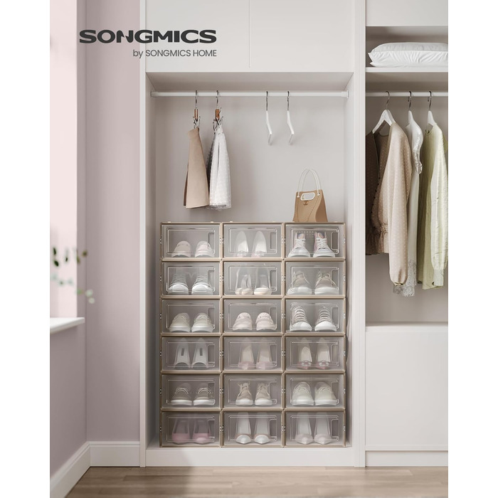 Органайзер для взуття SONGMICS, 18 шт., пластикові, складані, прозоро-білі, для взуття до 44 розміру