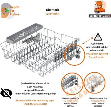 Кошик для верхнього рівня DREHFLEX KORB35-00770441 для посудомийних машин Bosch, Siemens, Neff, сумісний з 00688641, 00688619, 00685076, 00680270, 00662006, 00212900
