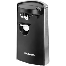 Електрична відкривачка для консервів Daewoo SDA2313, 60 Вт, з функцією заточування ножів і відкривання пляшок, чорна/срібляста