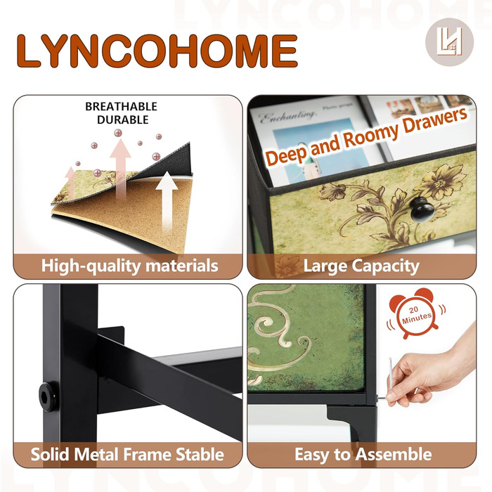 LYNCOHOME комод з 8 тканинними шухлядами, шафа-комод з тканинними ящиками для кухні, офісу, коридору, ТВ-тумба з тканинними шухлядами