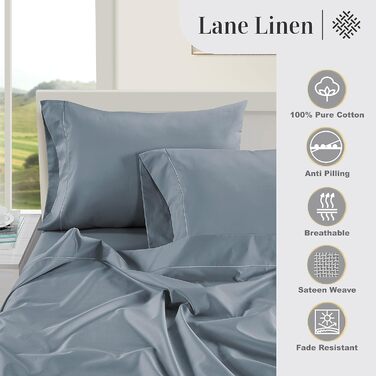Наволочки LANE LINEN King 100% єгипетська бавовна сатин, 1000 ниток, м'які та прохолодні, сині, 2 шт.