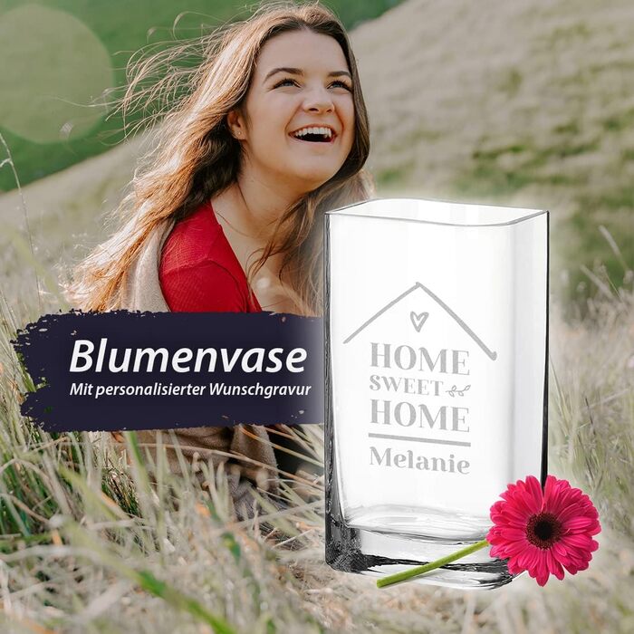 Скляна ваза з гравіюванням Home Sweet Home, персоналізована, подарунок жінці, тюльпанова, ручна робота, Polar-Effekt, Німеччина