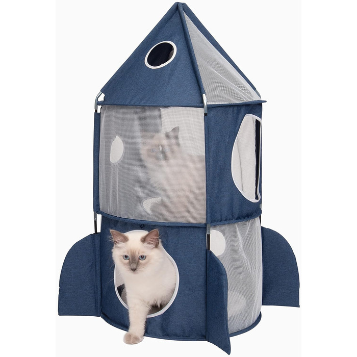 Котячий будиночок Catit Vesper Turm у формі ракети з подушкою для сну, синій
