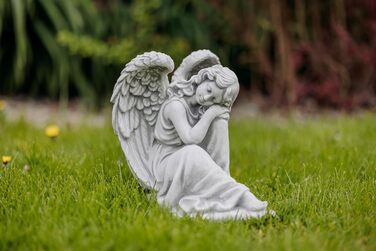 Сплячий ангел із штучного каменю, 25 см, 6 кг, сірий, морозостійка садова статуя для двору