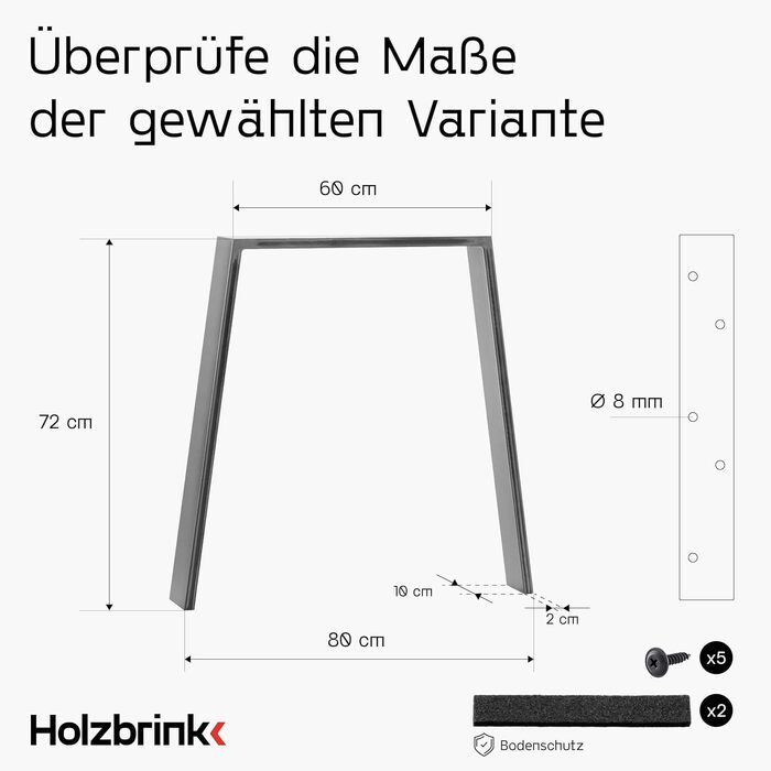 Ніжка столу HOLZBRINK металева біла трапеція 60/80x72см