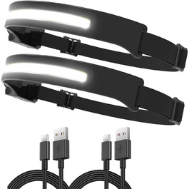 Світлодіодний лобовий ліхтар Outdoor Vibes, USB-зарядка, сенсор, широкий кут, 2 шт, чорний