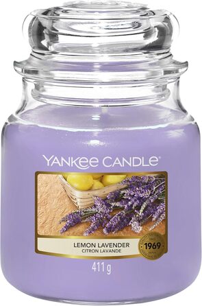 Ароматична свічка Yankee Candle у склі, середня, Lemon Lavender, до 75 годин горіння