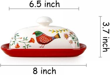 Класична маслянка Sizikato з порцеляни з кришкою, квітковий і пташиний візерунок