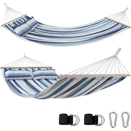 yourGEAR Kauai XXL гамак із 2 подушками, 240x160 см, бавовна, для 2 осіб, до 300 кг, TÜV, з кріпленням, аква-синій