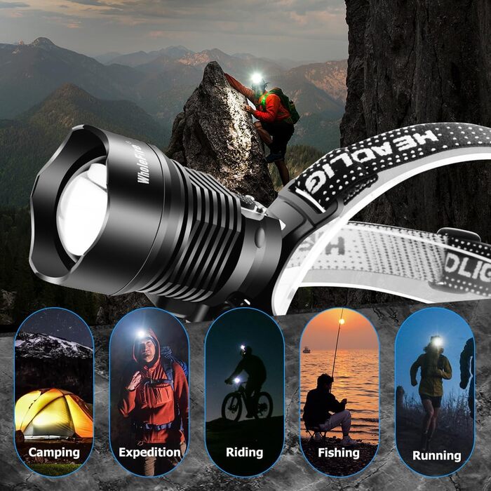 Налобний ліхтар WholeFire LED XHP90, 15000 люмен, USB акумулятор, водонепроникний, зум, потужний світильник для кемпінгу, бігу