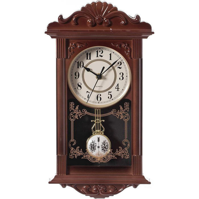 Вінтажний настінний годинник Clockswise з маятником, імітація дерева, пластиковий, на батарейках, декоративний, коричневий, для офісу, дому, вітальні, кухні чи їдальні