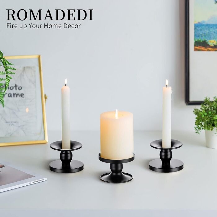 Romadedi свічники металеві для тонких і товстих свічок, набір 4 шт, чорні, вінтажні, сучасні, декор для весілля, столу, Різдва, вітальні, адвент-вінка