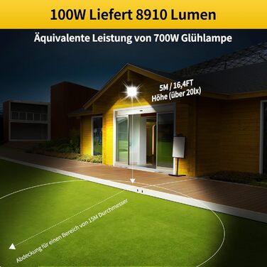 Комплект з 2 LED прожекторів 100Вт, 8910Лм, 6500К, IP66, для вуличного освітлення, водонепроникний, з вилкою, для безпеки, двір, сад