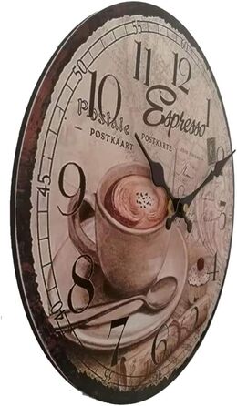 Стіна годинник YOAI для кухні, вінтажний Shabby Chic, антикварний стиль, рустикальна кварцова годинник з безшумним механізмом, 12 дюймів/30 см, МДФ, колір кава