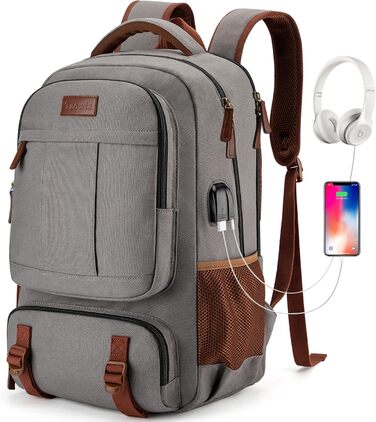 Рюкзак для ноутбука Tzowla 15,6-17,3 дюйма, канвас, USB, унісекс, для подорожей і роботи, колір хакі