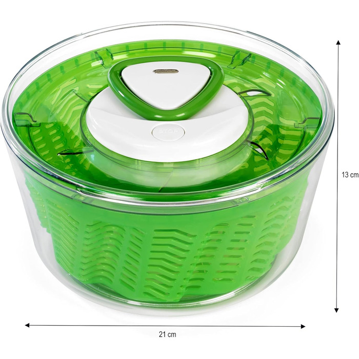 Сушарка для салату Zyliss Easy Spin 2, 6 л, акрилова, зелена, з чашею, Aquavent технологія