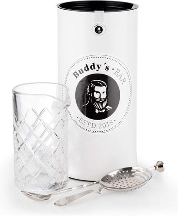 Набір для бармена Buddy's Bar: мірне скло 500 мл, барна ложка 27 см, стрейнер, нержавіюча сталь, подарункова упаковка