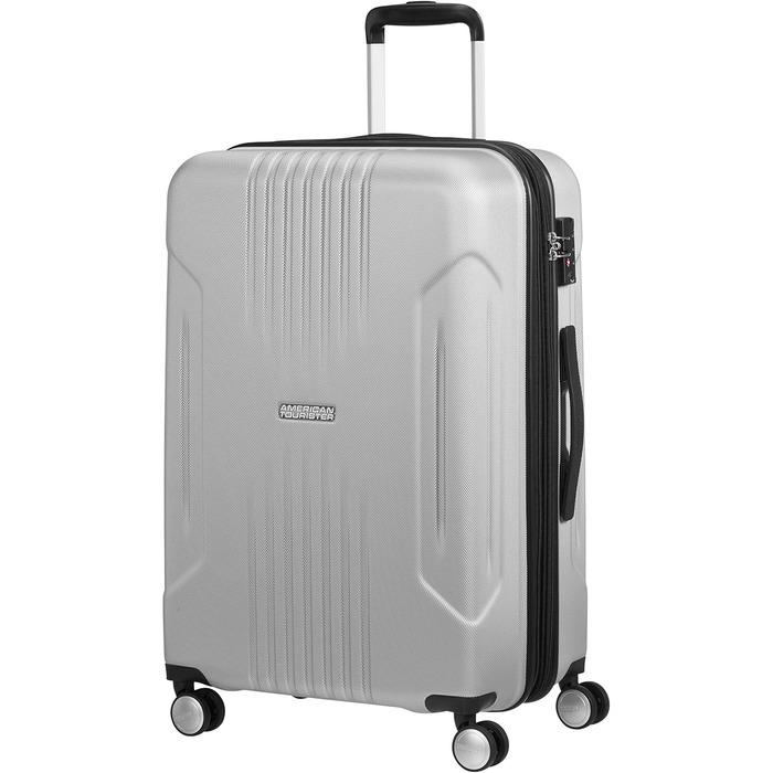Валіза American Tourister Tracklite Spinner, велика, розширювана, 120 л, срібляста, 67 см