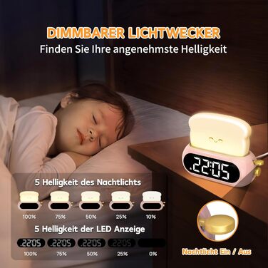 Дитячий цифровий будильник з LED-екраном, нічником, 10 мелодіями, 5 рівнями яскравості, таймером та функцією відкладення, для дівчаток і хлопчиків, для школи, з адаптером