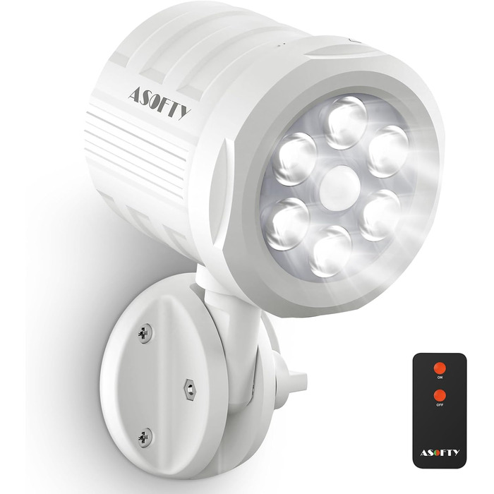 ASOFTY вуличний бездротовий LED прожектор з датчиком руху, на батарейках, 1000 Лм, з пультом, IP65, для саду, гаража, дому