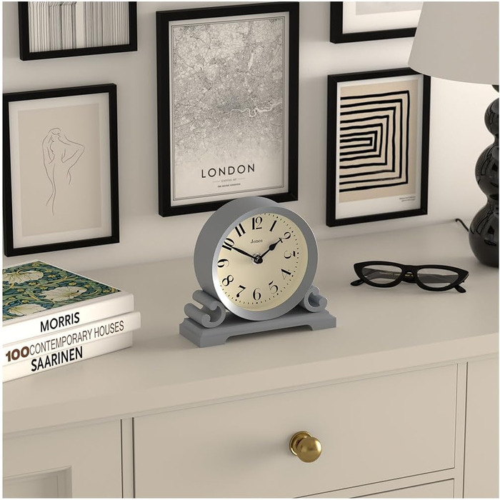 Салонний настільний годинник JONES CLOCKS, класичний подвійний дизайн, зелений, сучасний стиль для столу, полиці чи тумбочки (морський колір)