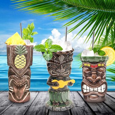 Набір керамічних Tiki чашок для коктейлів, 4 шт, гавайська вечірка, преміум якість