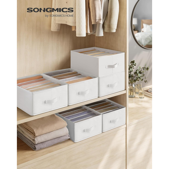 SONGMICS Органайзер для шафи, 6 шт., складні коробки для зберігання одягу та штанів, 42x30x17 см, в хмарно-білому кольорі