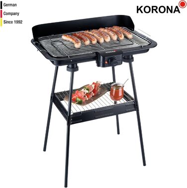 Електричний гриль Korona 46221 з великим XXL-гриль-решіткою 51x30 см, 2200 Вт, захист від вітру, контрольна лампа, вимикач безпеки, регулювання температури