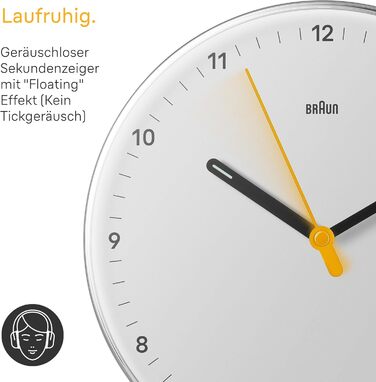 Настінний годинник Braun BC26W, класичний, білий, 23 см, аналоговий, безшумний кварцовий механізм, добре читається