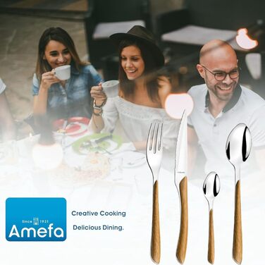 Набір столових приборів Amefa ECLAT Nature 24 предмети, коричневий, імітація дерева, нержавіюча сталь, пластикові ручки, для 6 осіб, придатний для посудомийної машини