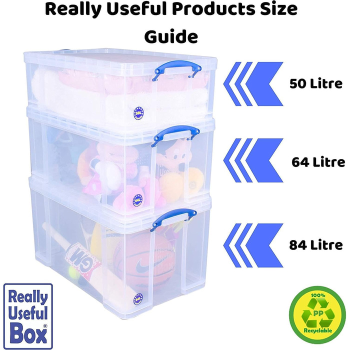 Набір контейнерів Really Useful Box 64 л, прозорі, для зберігання та організації, 2 шт, 710x440x310 мм