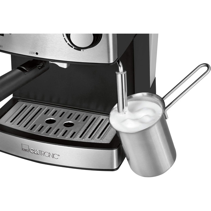 Еспресо-кавоварка Clatronic ES 3643, 15 бар, 1,6 л, 850 Вт, з нержавіючої сталі, парова насадка, знімний резервуар